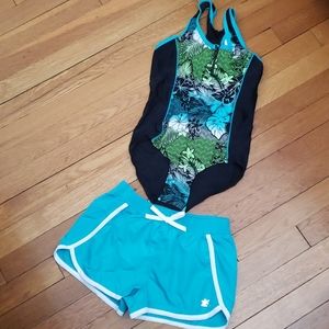 Girls Size 10 One Piece w/Shorts Cover up